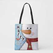 Vrolijk en helder kerst sneeuwman en rode vogel tote bag (Voorkant)