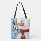 Vrolijk en helder kerst sneeuwman en rode vogel tote bag (Achterkant)