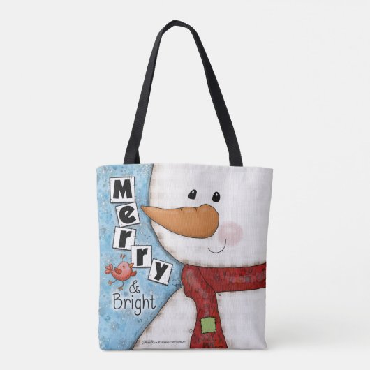 Vrolijk en helder kerst sneeuwman en rode vogel tote bag (Achterkant)