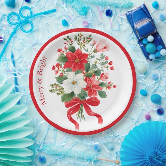 Vrolijk en helder kerstbloem boeket papieren bordje (Feest)