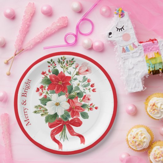 Vrolijk en helder kerstbloem boeket papieren bordje (Feest)