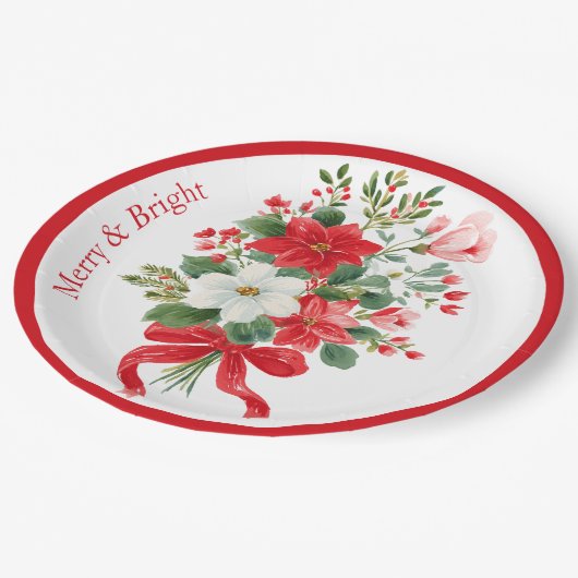 Vrolijk en helder kerstbloem boeket papieren bordje (Gekanteld)
