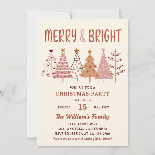 Vrolijk en helder kerstbomen kerstfeest kaart (Voorkant)