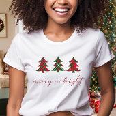 Vrolijk en helder kerstbomen rood groen tartan t-shirt