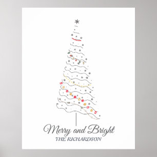 Vrolijk en helder kerstboom   Minimalistisch afdru Poster