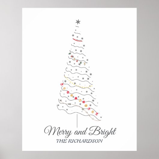 Vrolijk en helder kerstboom | Minimalistisch afdru Poster (Voorkant)