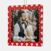 Vrolijk en helder kerstboom paar foto rood keramisch ornament (Links)