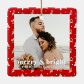 Vrolijk en helder kerstboom paar foto rood keramisch ornament (Achterkant)