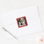 Vrolijk en helder kerstboom paar foto rood vierkante sticker (Envelop)