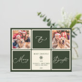 Vrolijk en helder kerstbos groen 2 foto feestdagenkaart (Staand voorkant)