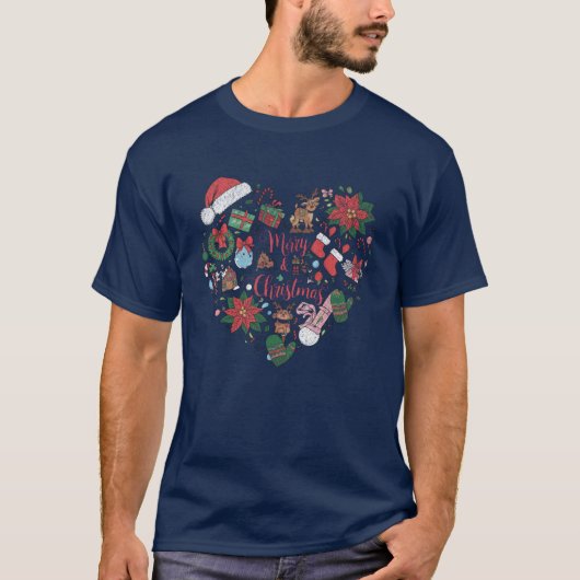 Vrolijk en helder kerstcollage t-shirt (Voorkant)