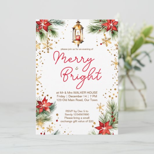 Vrolijk en helder kerstdiner feestlantaarn kaart (Staand voorkant)