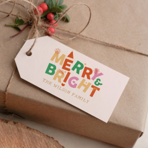 Vrolijk en helder kerstfeest cadeaulabel