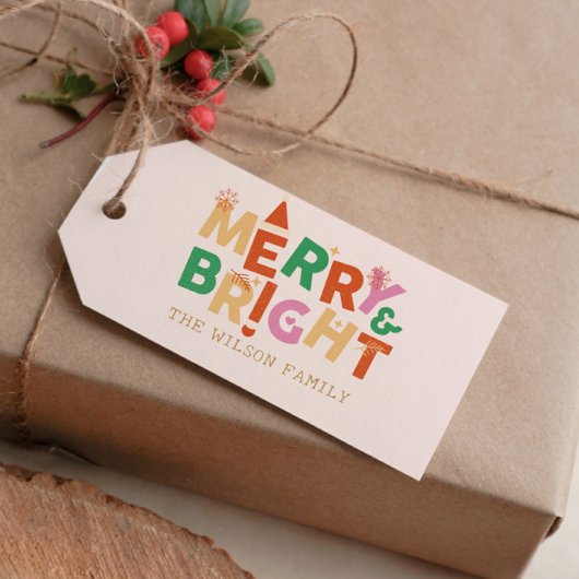 Vrolijk en helder kerstfeest cadeaulabel