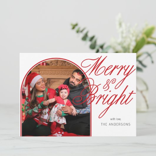 Vrolijk en helder kerstfeest Familiefoto Feestdagenkaart (Staand voorkant)