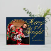 Vrolijk en helder kerstfeest Familiefoto Folie Feestdagenkaart (Staand Voorkant)