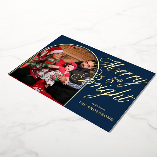 Vrolijk en helder kerstfeest Familiefoto Folie Feestdagenkaart (Gedraaid)