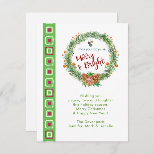 Vrolijk en helder kerstfeest feestdagenkaart (Voorkant / Achterkant)