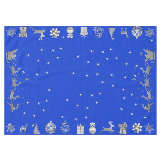 Vrolijk en helder kerstfeest in zilver en blauw | tafelkleed (Voorkant (Horizontaal))
