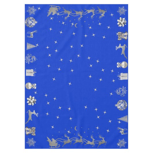 Vrolijk en helder kerstfeest in zilver en blauw | tafelkleed (Voorkant)