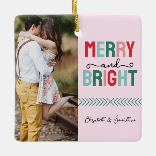 Vrolijk en helder kerstfeest keramisch ornament (Voorkant)