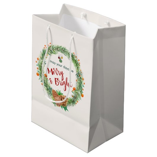 Vrolijk en helder kerstfeest medium cadeauzakje (Achterkant Gekanteld)