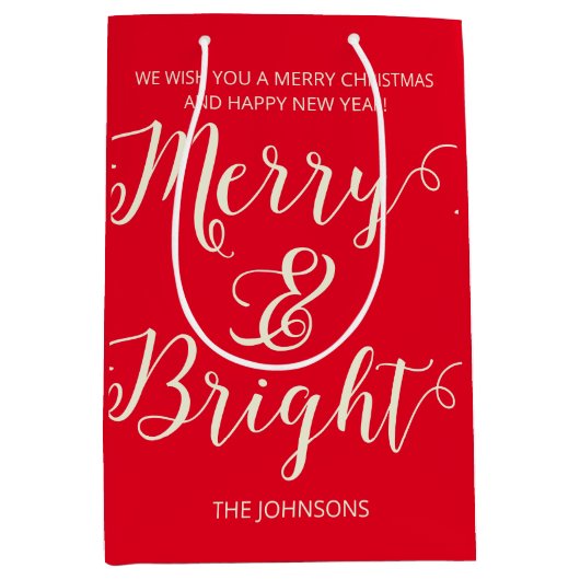 Vrolijk en helder kerstfeest medium cadeauzakje (Voorkant)