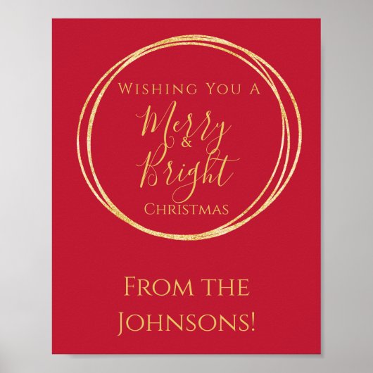 Vrolijk en helder kerstfeest rood goud poster (Voorkant)