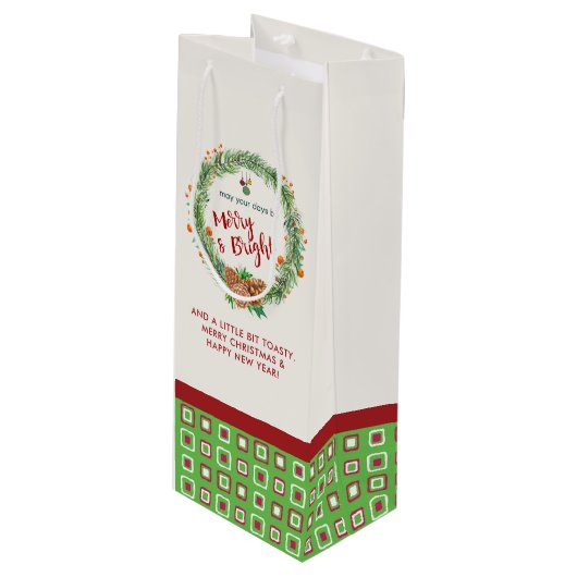 Vrolijk en helder kerstfeest wijn cadeautas (Voorkant Gekanteld)