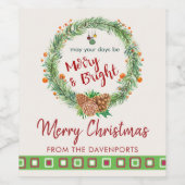 Vrolijk en helder kerstfeest wijn etiket (Enkel label)