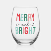 Vrolijk en helder kerstfeest wijnglas zonder voet (Voorkant)