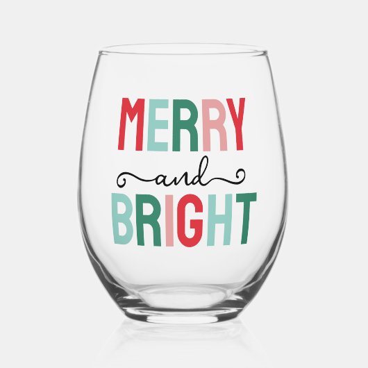 Vrolijk en helder kerstfeest wijnglas zonder voet (Voorkant)