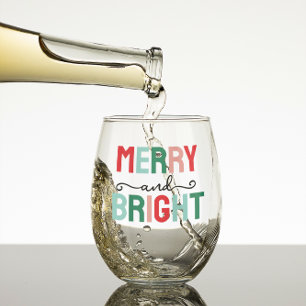 Vrolijk en helder kerstfeest wijnglas zonder voet