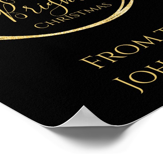 Vrolijk en helder kerstfeest zwart goud poster (Hoek)