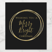 Vrolijk en helder kerstfeest zwart goud wijn etiket (Enkel label)