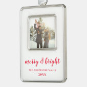 Vrolijk en helder kerstfoto verzilverd omlijst ornament (Links)