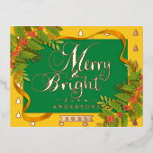 Vrolijk en helder kerstgeel groen folie feestdagen briefkaart (Voorkant)