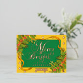 Vrolijk en helder kerstgeel groen folie feestdagen briefkaart (Staand Voorkant)