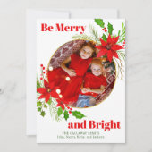 Vrolijk en helder kerstgevoel Poinsettia Familiefo Feestdagenkaart (Voorkant)