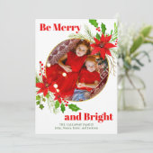 Vrolijk en helder kerstgevoel Poinsettia Familiefo Feestdagenkaart (Staand voorkant)