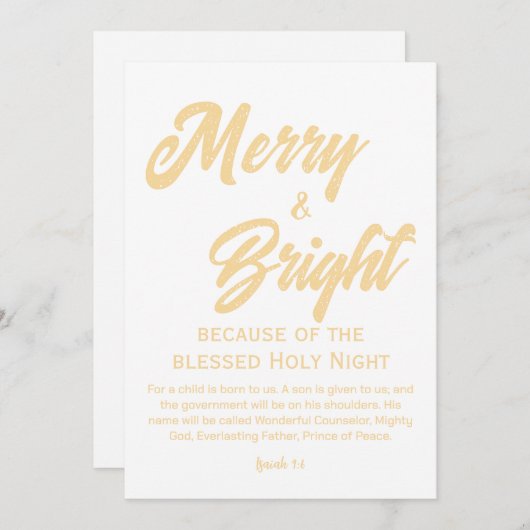 Vrolijk en helder kerstgoud Beige Script Feestdagenkaart (Voorkant / Achterkant)