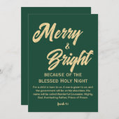 Vrolijk en helder kerstgoud beige script groen feestdagenkaart (Voorkant / Achterkant)