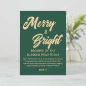 Vrolijk en helder kerstgoud beige script groen feestdagenkaart (Staand voorkant)