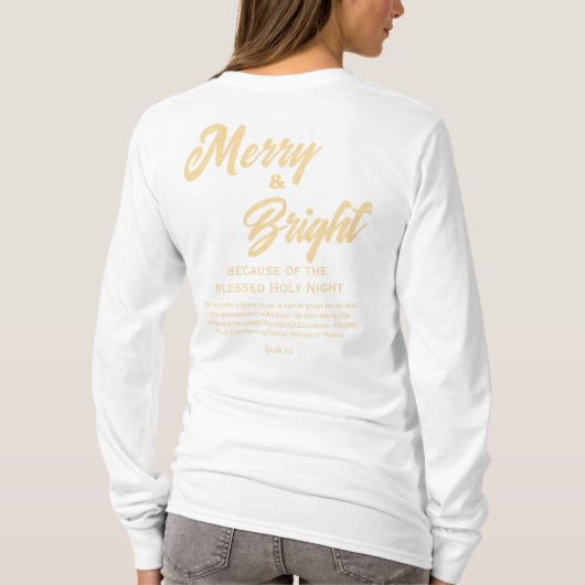Vrolijk en helder kerstgoud Beige Script T-shirt (Achterkant)