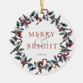 Vrolijk en helder kerstgroen krans foto keramisch ornament (Voorkant)