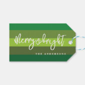 Vrolijk en helder Kerstgroen Strepen Gift Labels Cadeaulabel (Voorkant (Horizontaal))
