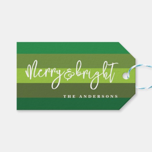 Vrolijk en helder Kerstgroen Strepen Gift Labels Cadeaulabel (Voorkant (Horizontaal))