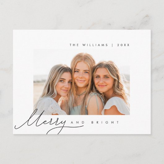 Vrolijk en helder, kerstgroet, familiefoto briefkaart (Voorkant)