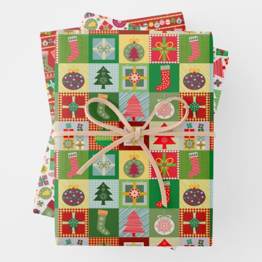 Vrolijk en helder kerstkousen Bomen Cadeaus Inpakpapier Vel (In situ)