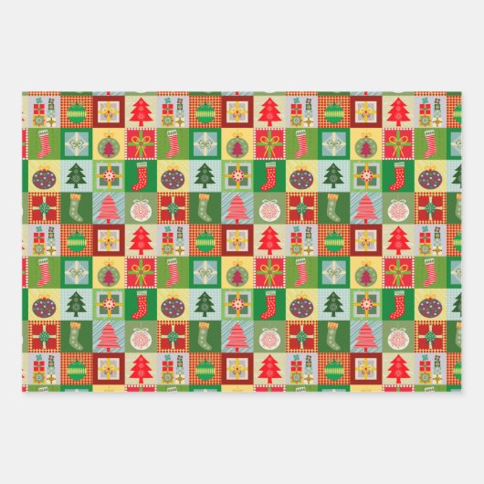 Vrolijk en helder kerstkousen Bomen Cadeaus Inpakpapier Vel (Voorkant)